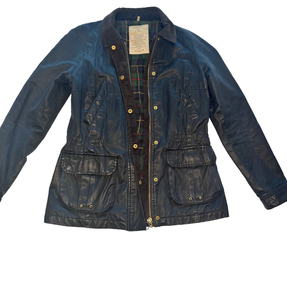 Zara Basics Trafaluc Jacket Waxed Blue Corduroy Flannel Medium DEFECT